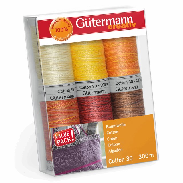 Gutermann Gutermann Thread Set Variegated Warm Shades Cotton No.30 6 x 300m 734022/2