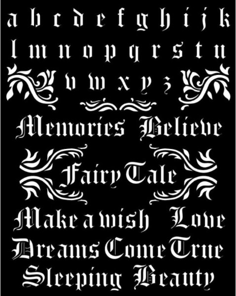 Stamperia Stamperia Thick Stencil 20x25 cm - Sleeping Beauty Alphabet and Quotes KSTD076
