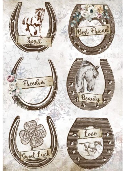 Stamperia Stamperia A4 Rice Paper Packed - Romantic Horses Horseshoes – 5 for £9.99 DFSA4583