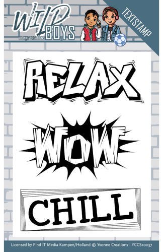 Yvonne Creations Yvonne Creations Wild Boys Text Stamp - Relax, Wow, Chill