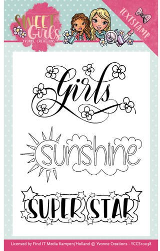 Yvonne Creations Yvonne Creations Sweet Girls Text Stamps Set - Girls, Sunshine, Super Star