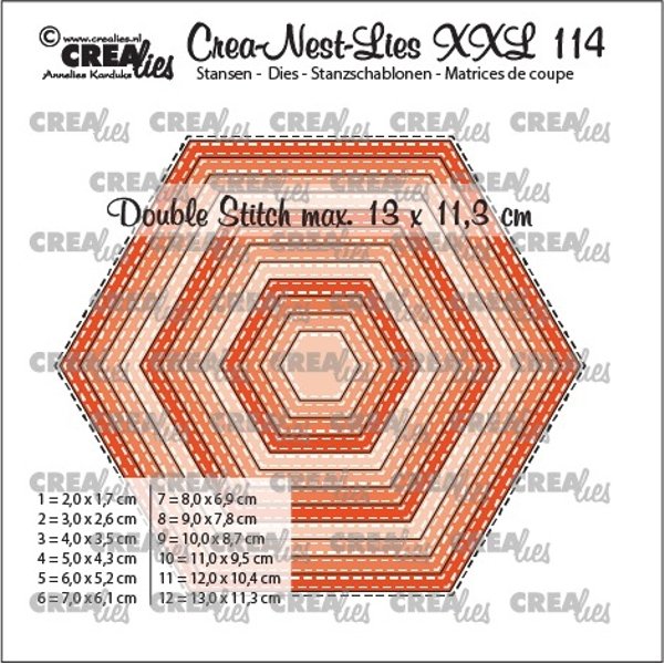 Crealies Crea-Nest-Lies XXL Dies No. 114, Hexagons With Double Stitch CLNestXXL114