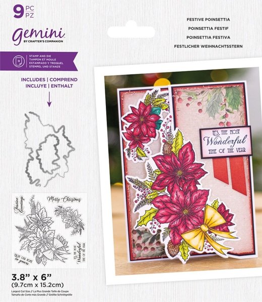 Crafter's Companion Gemini Floral Spray Stamp & Die - Festive Poinsettia
