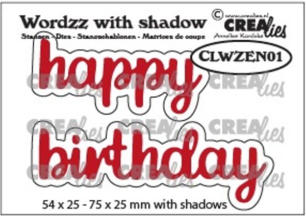 Crealies Crealies Wordzz dies with shadow no. 01, EN: Happy Birthday CLWZEN01
