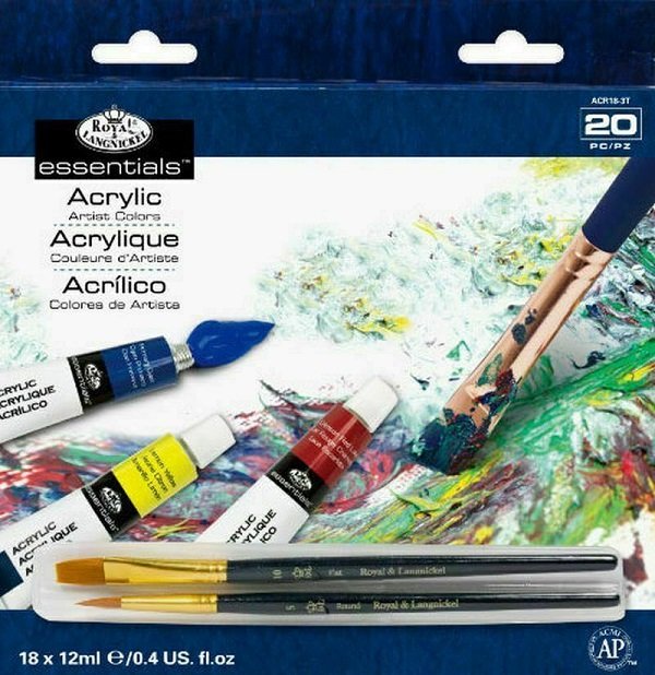 Royal & Langnickel Royal & Langnickel 18 x 12ml Acrylic Paint Set with 2 Brushes ACR18-3T