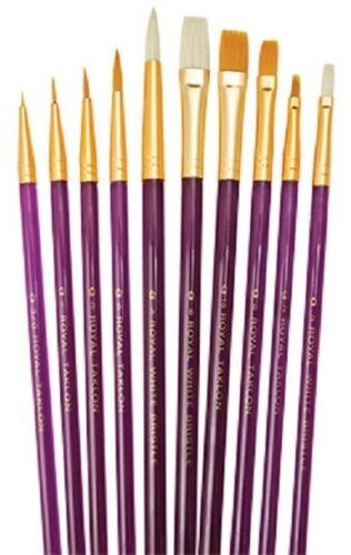 Royal & Langnickel Royal & Langnickel Gold Taklon White Bristle Combo Artist 10 Paint Brush Set SVP8