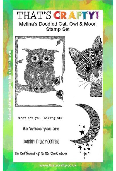 That's Crafty! Clear Stamp Set - Melina's Doodled Cat, Owl & Moon TC001