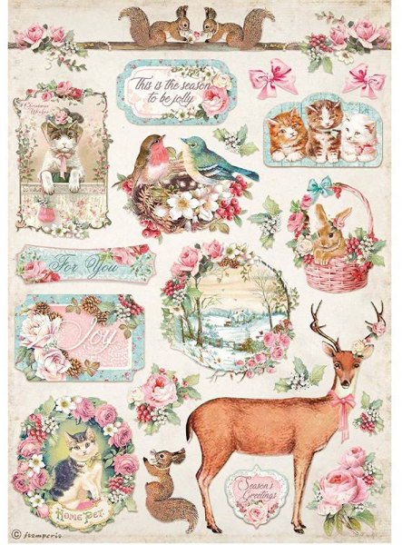Stamperia Stamperia A4 Rice paper packed Pink Christmas deer DFSA4628 – 5 for £9.99