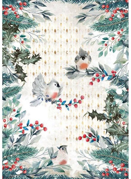 Stamperia Stamperia A4 Rice paper packed Romantic Christmas birds DFSA4634 – 5 for £9.99