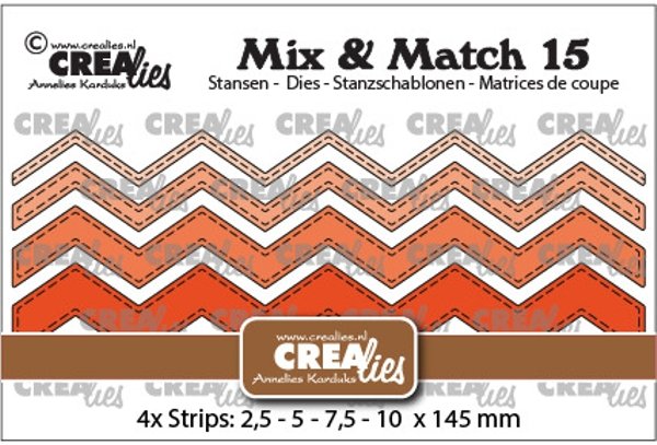 Crealies Crealies Mix & Match no. 15 Zigzag strips backstitch line CLMix15