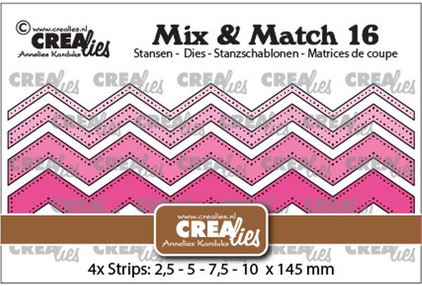 Crealies Crealies Mix & Match no. 16 Zigzag strips dotted line CLMix16