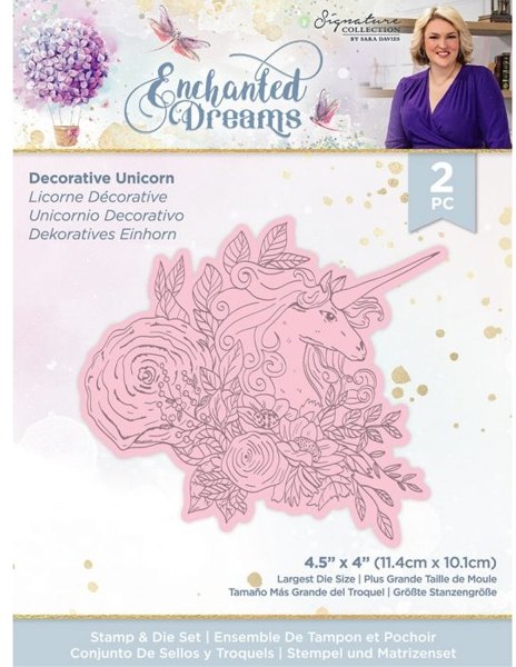 Crafter's Companion Sara Davies Enchanted Dreams Stamp & Die Set - Decorative Unicorn
