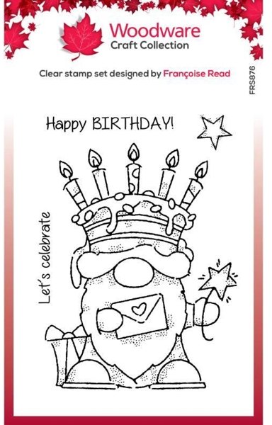 Woodware Woodware Clear Singles Birthday Cake Gnome 4 in x 6 in Stamp