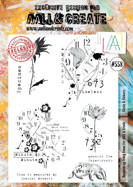 Aall & Create Aall & Create A4 Stamp #558 - Clocks & Flowers