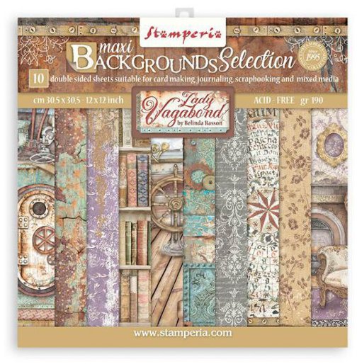 Stamperia Scrapbooking Pad 10 sheets 30.5 x 30.5 (12x12)Maxi Background selection Lady Vagabond Life