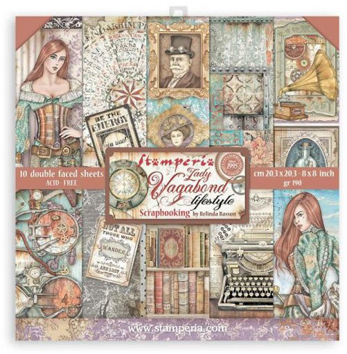 Stamperia Mini Scrapbooking Pad 10 Double Sided Sheets 20.3 x 20.3 cm (8x8) Lady Vagabond Lifestyle