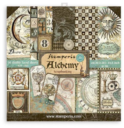 Stamperia Mini Scrapbooking Pad 10 Double Sided Sheets 20.3 x 20.3 cm (8x8)  Alchemy