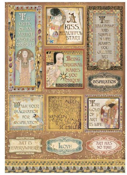 Stamperia Stamperia A4 Rice Paper Klimt Quotes and Labels DFSA4641 – 5 for £9.99