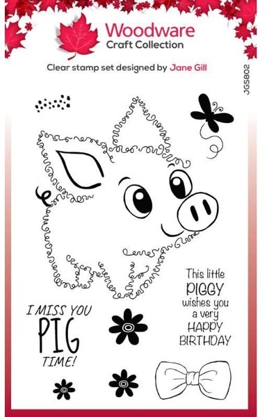 Woodware Woodware Clear Singles Fuzzie Friends Pablo The Pig 4 in x 6 in Stamp