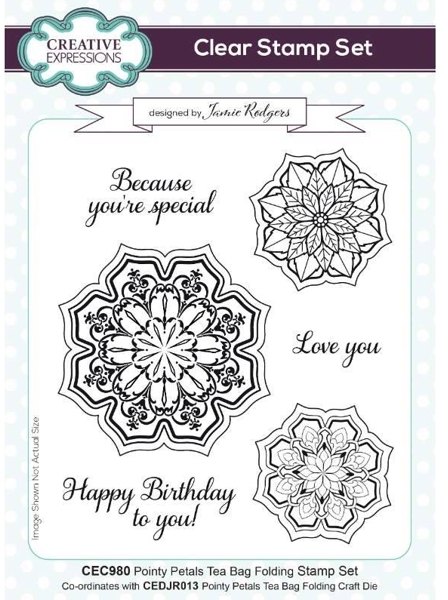 Creative Expressions Creative Expressions Jamie Rodgers Pointy Petals Tea Bag Folding 6 in x 8 in Clear Stamp Set