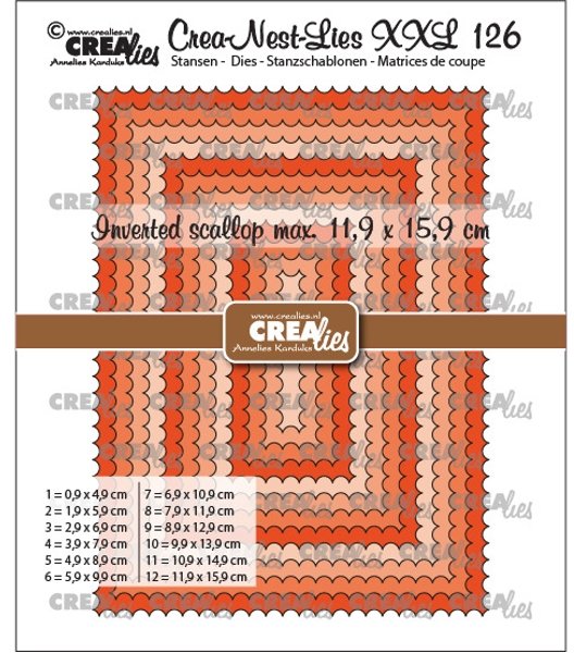 Crealies Crea-Nest-Lies XXL Dies No. 126, Rectangles With Inverted Scallop CLNestXXL126