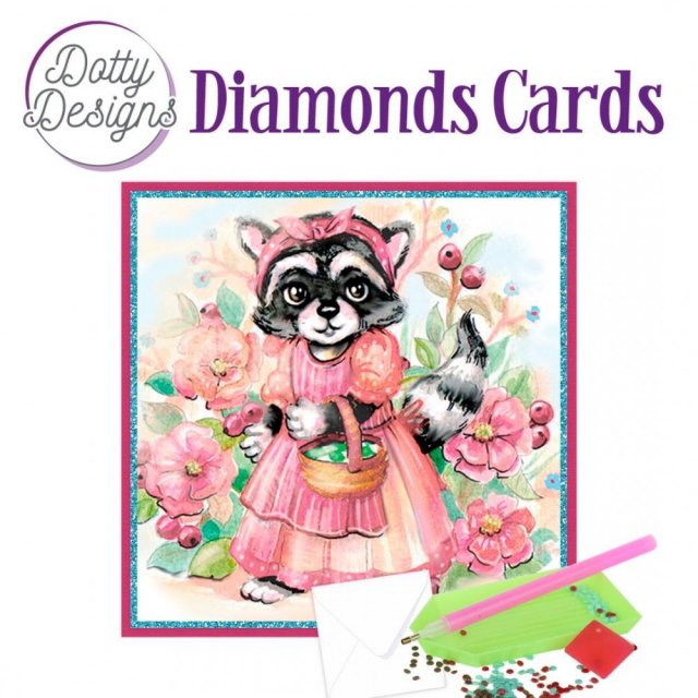 Find It Media Dotty Designs Diamond ACards - Raccoon In Dress DDDC1119
