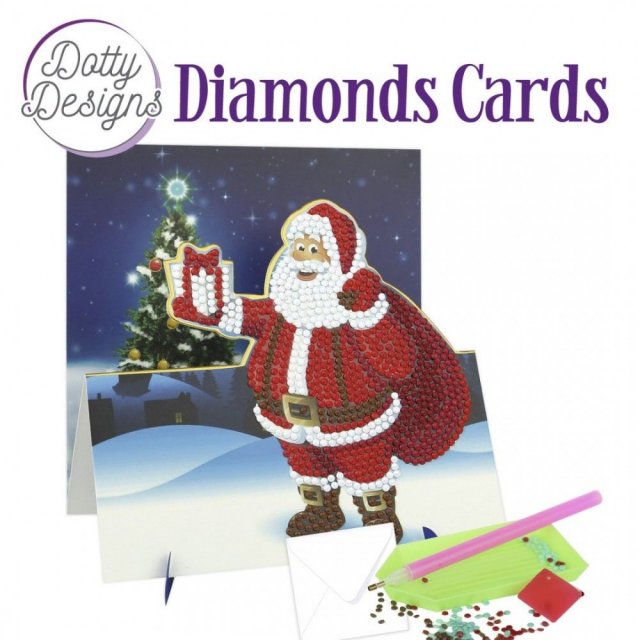 Find It Media Dotty Designs Diamond Easel Card 135 - Santa With Present DDDC1135