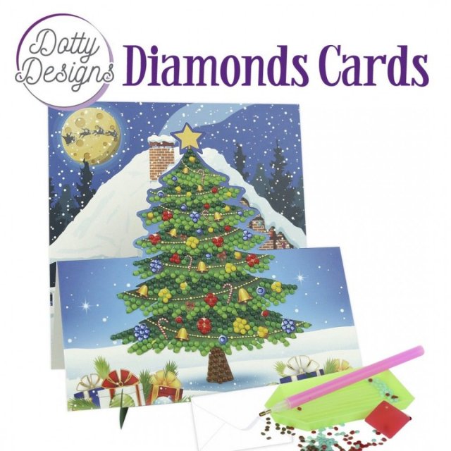 Find It Media Dotty Designs Diamond Easel Card 138 - Decorated Christmas Tree DDDC1138