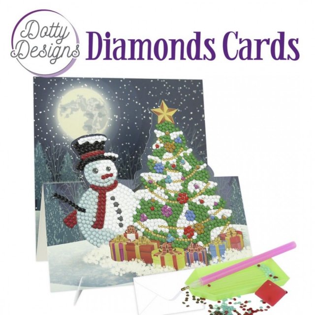 Find It Media Dotty Designs Diamond Easel Card 142 - Snowman With Christmas Tree DDDC1142