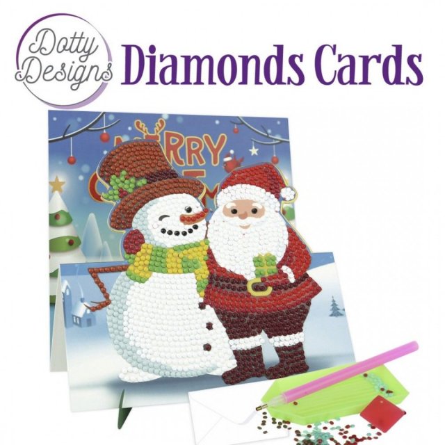 Find It Media Dotty Designs Diamond Easel Card 144 - Santa And Snowman DDDC1144