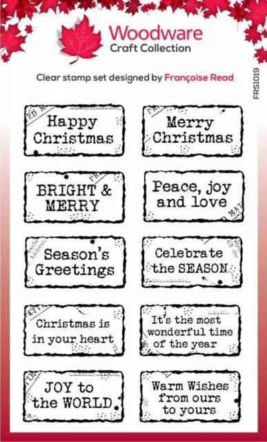 Woodware Woodware Clear Singles Christmas Distressed Labels 4 in x 6 in Stamp Set