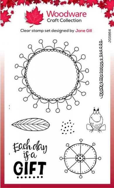 Woodware Woodware Clear Singles Petal Doodles It’s A Gift 4 in x 6 in Stamp Set