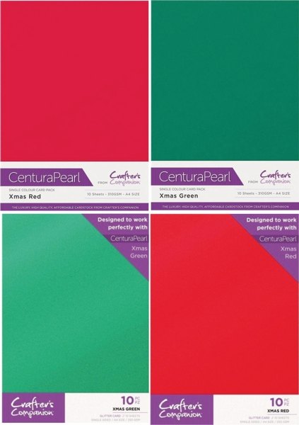 Crafter's Companion Centura Pearl A4 Xmas Set - Xmas Red & Xmas Green Cardstock & Glitter Card