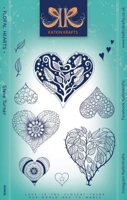 Creative Expressions Katkin Krafts Floral Hearts 6 in x 8 in Clear Stamp Set