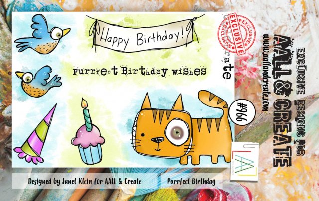 Aall & Create Aall & Create A7 STAMP SET - PURRFECT BIRTHDAY #966