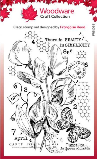 Woodware Woodware Clear Singles Sweet Pea Postcard 4 in x 6 in Stamp Set