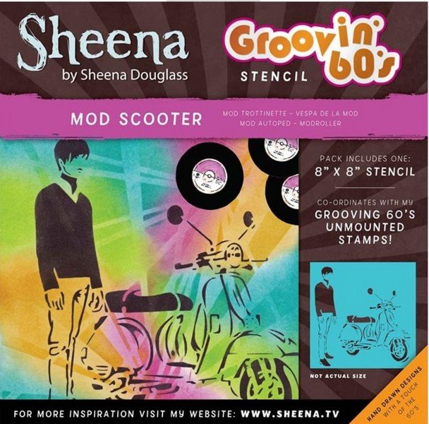 Sheena Douglass Groovin' 60's 8" x 8" Stencil - Mod Scooter