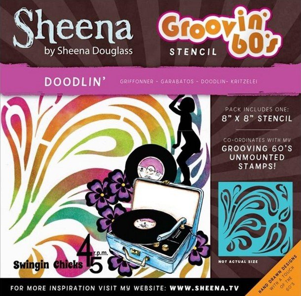 Sheena Douglass Groovin' 60's 8" x 8" Stencil - Doodlin