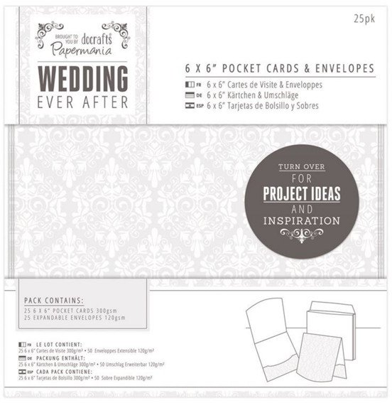 DoCrafts Papermania Wedding Ever After 6 x 6' Pocket Cards & Envelopes (25pk) - Wedding - Damask