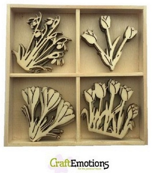 Craft Emotions Craft Emotions Wooden Ornament  - Spring Flowers 20 PCS