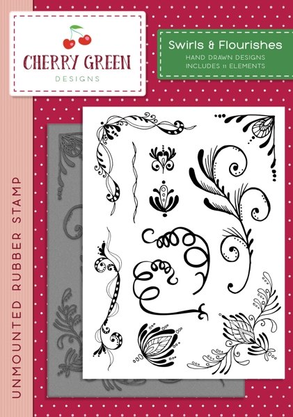 Cherry Green Stamp - Swirls & Flourishes