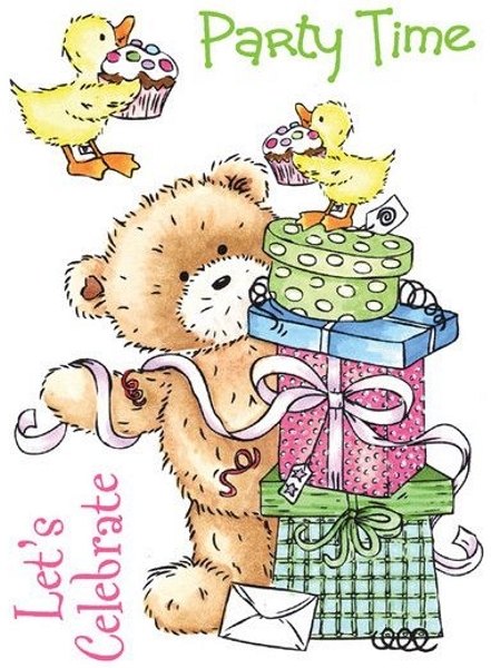 Crafters Companion Popcorn The Bear A6 Stamp - Party Time