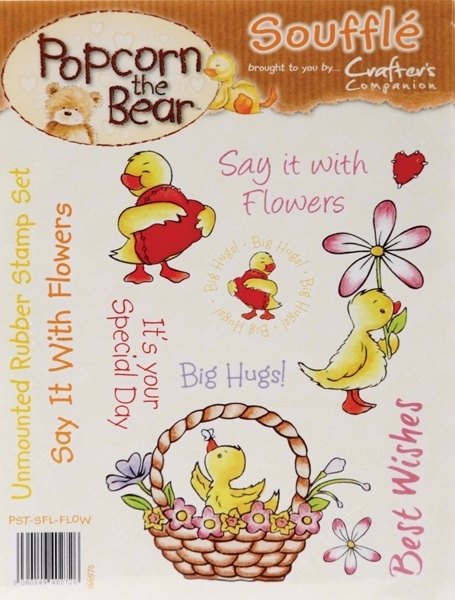 Crafters Companion Popcorn the Bear A6 Stamp - Say it With Flowers