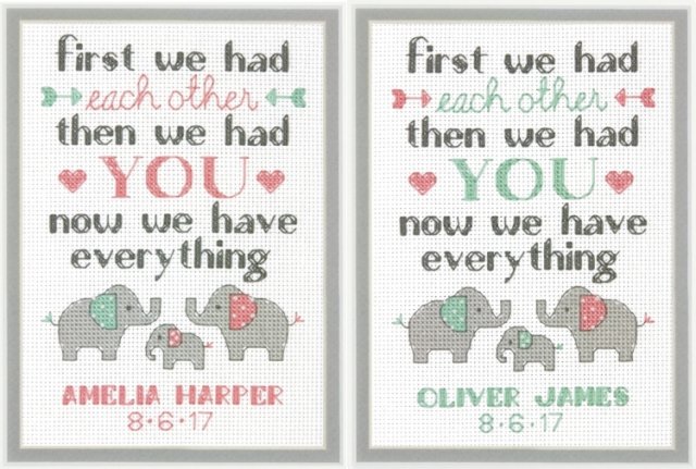 Dimensions Dimensions Elephant Family Birth Record Counted Cross Stitch Kit