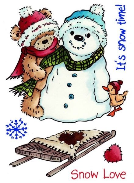 Crafters Companion Popcorn The Bear Snow Love Christmas Rubber Stamp