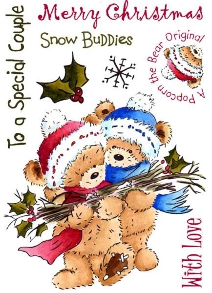Crafters Companion Popcorn The Bear Snow Buddies Rubber Stamp