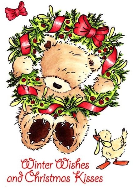 Crafters Companion Popcorn The Bear Winter Wishes Rubber Stamp
