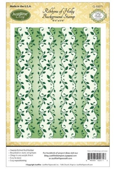 JustRite JustRite Cling - Ribbons of Holly Background Stamp
