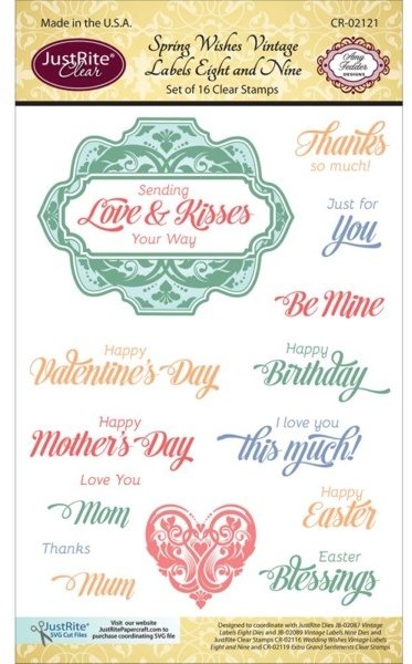 JustRite JustRite - Spring Wishes Vintage Labels Eight and Nine Clear Stamp